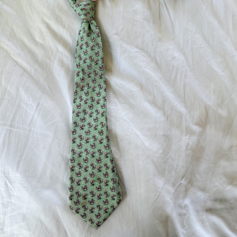 Boys Vineyard Vines Silk Tie - Green with Pink Shrimp